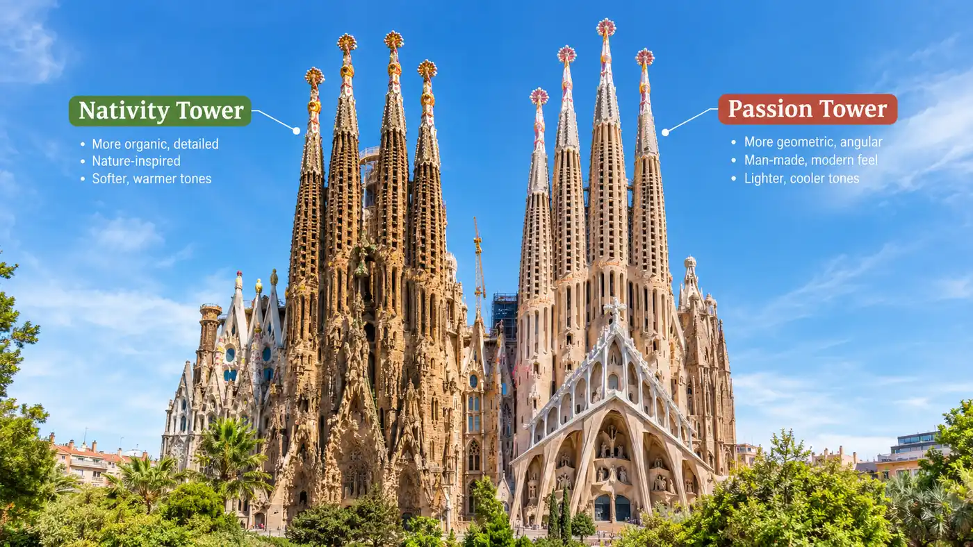Sagrada Familia Towers: Nativity vs Passion Tower Comparison